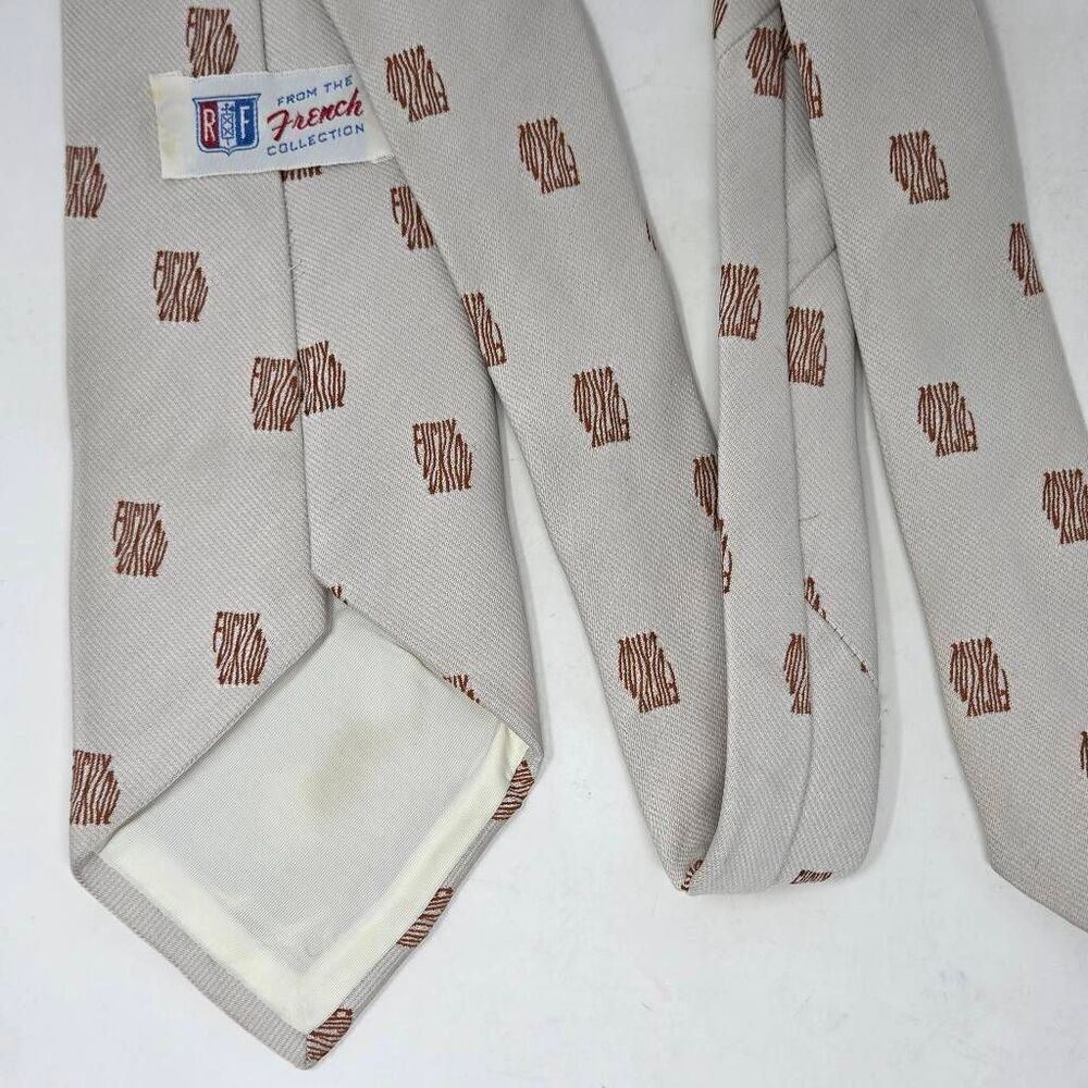 VINTAGE FRENCH F*** YOU CUSS SWEAR DESIGN NYLON TIE TAN BROWN TEXTURED 4" X 54"
